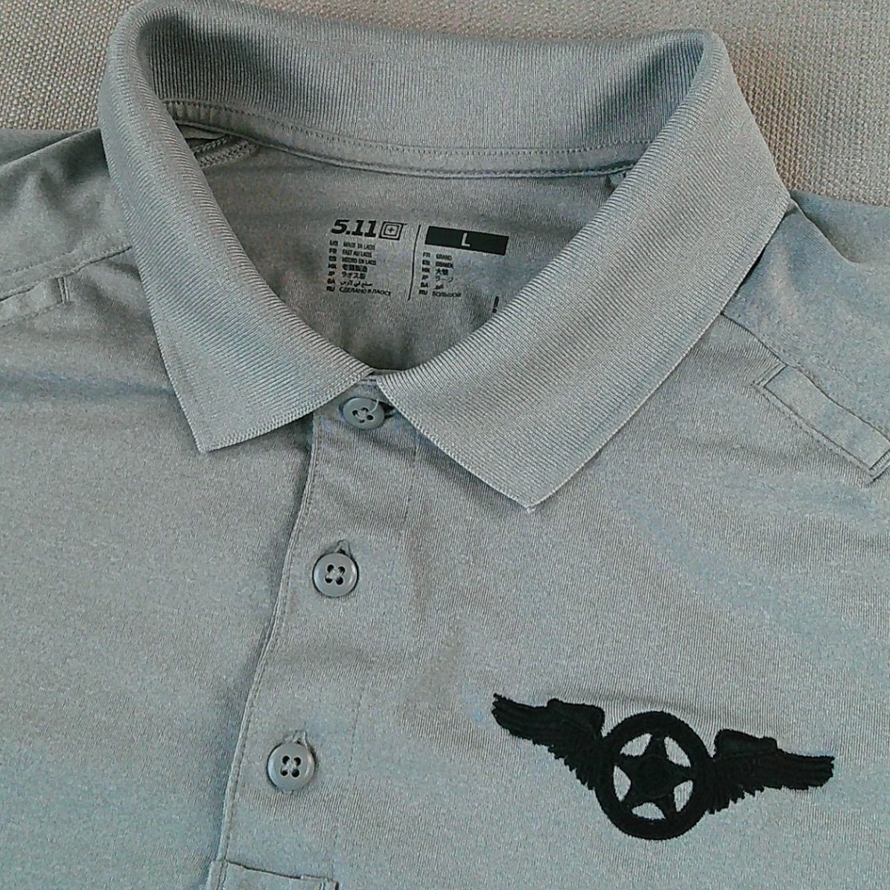 5.11 Tactical Polo Shirt Mens L Gray Short Sleeve Winged Star Logo TLBLIN-4389-1